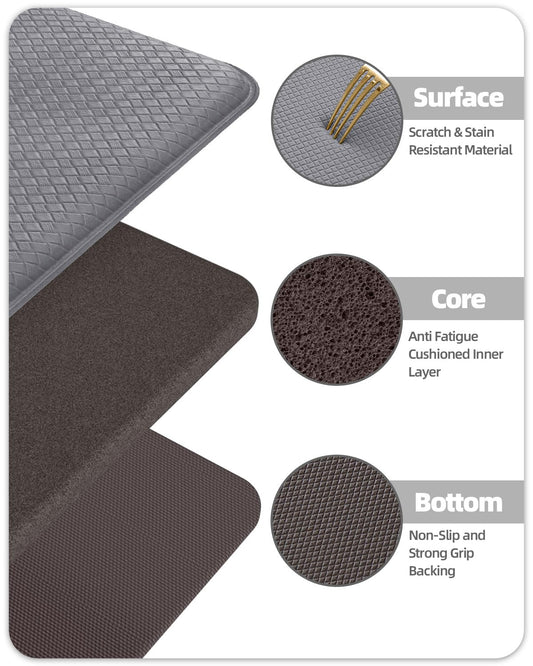 Color G 2 Pieces Kitchen Runner, Set PVC Kitchen Mat Washable Non-Slip, Rug Kitchen Waterproof and Oil Resistant, Kitchen Rug Heavy Duty for Kitchen, Hallway, Wet Bar (44x75+44x180cm, Grey)