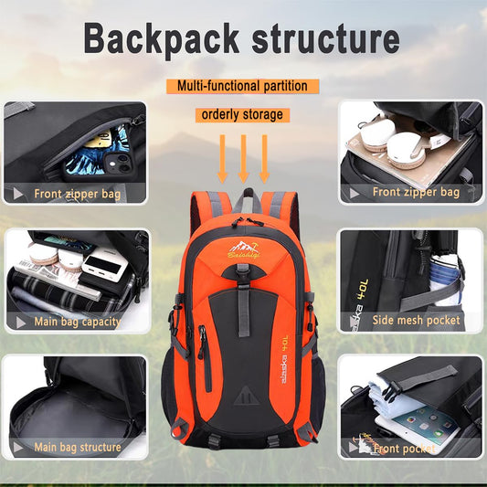Nircho Backpack Men Women 40L Waterproof Backpack Lightweight Large Travel Backpack, Outdoor Backpack with Reflective Stripes for Hiking, Cycling, Climbing, Mountaineering, and Traveling Sports (Orange)