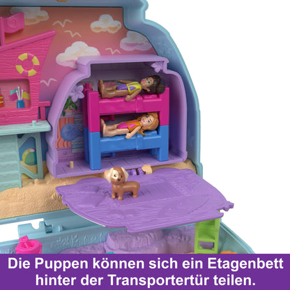 Polly Pocket Holiday at the Dog Beach Locket - Road trip adventure with 2 dolls, 12 accessories ultimate seaside campsite, campfire and lifeguard tower, for kids ages 4+, HRD36