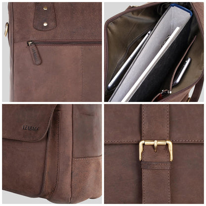 LEABAGS leather handbag for women I premium genuine leather shoulder bag I women's shoulder bag I women's bag I tote bag for work college school leisure I 36 x 37 x 10 cm I dark brown nature