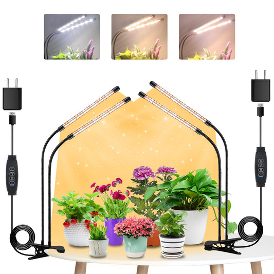 2 Heads + 2 Heads Plant Lamp LED, Full Spectrum Plant Light, Plant Light with Timer, 3 Color Modes and 10 Dimmable Levels, Growth Lamp for Indoor Plants, Houseplants