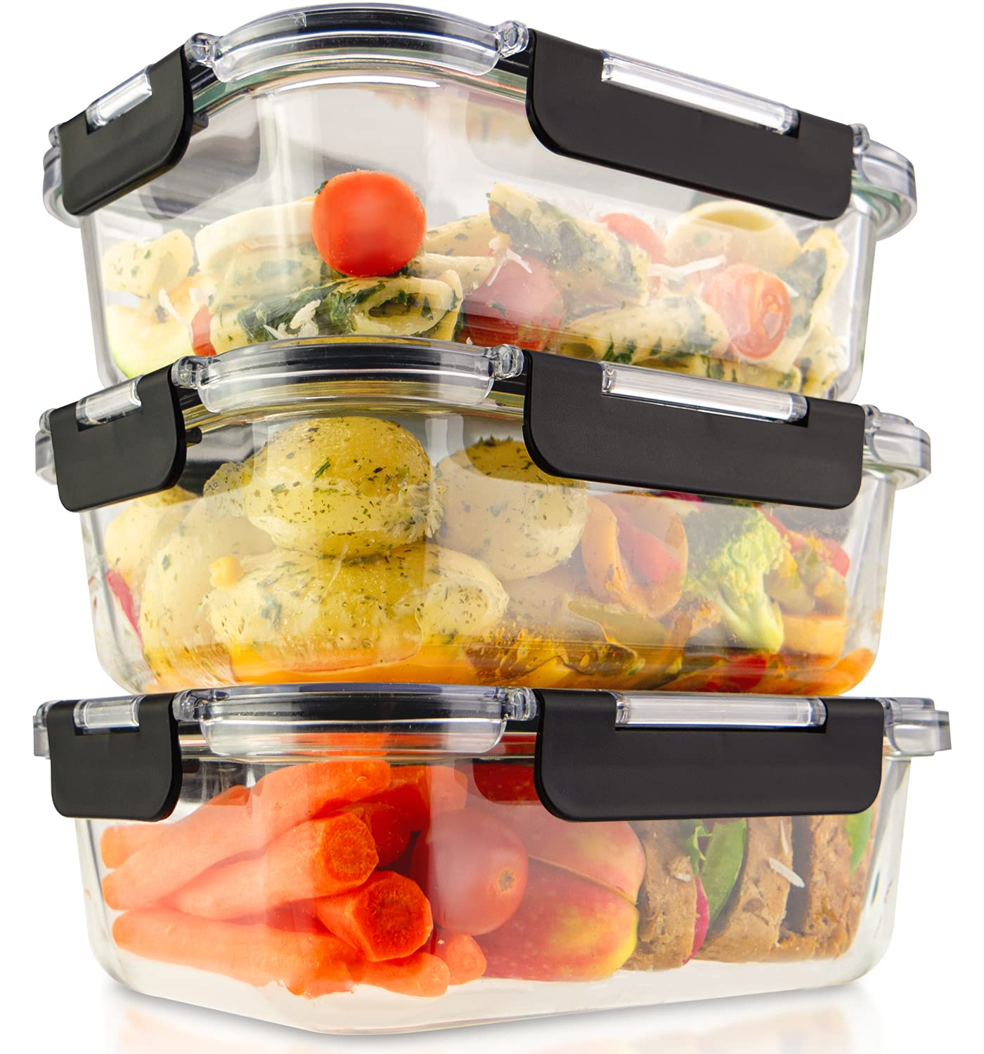 edallo NEW TRITAN - 3 large food storage containers with TRITAN lids & premium glass - airtight, leak-proof. Dishwasher, freezer, oven, microwave safe - storage container set - 3x 1040ml (1L)