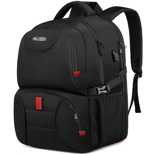 HILUSEN Large Backpack for Men 50L, Work Backpack Laptop Backpack Men 17.3 Inch School Backpack with USB Charging Port Business Travel Notebook Bag Backpacks Men Women Boys Teenagers Black