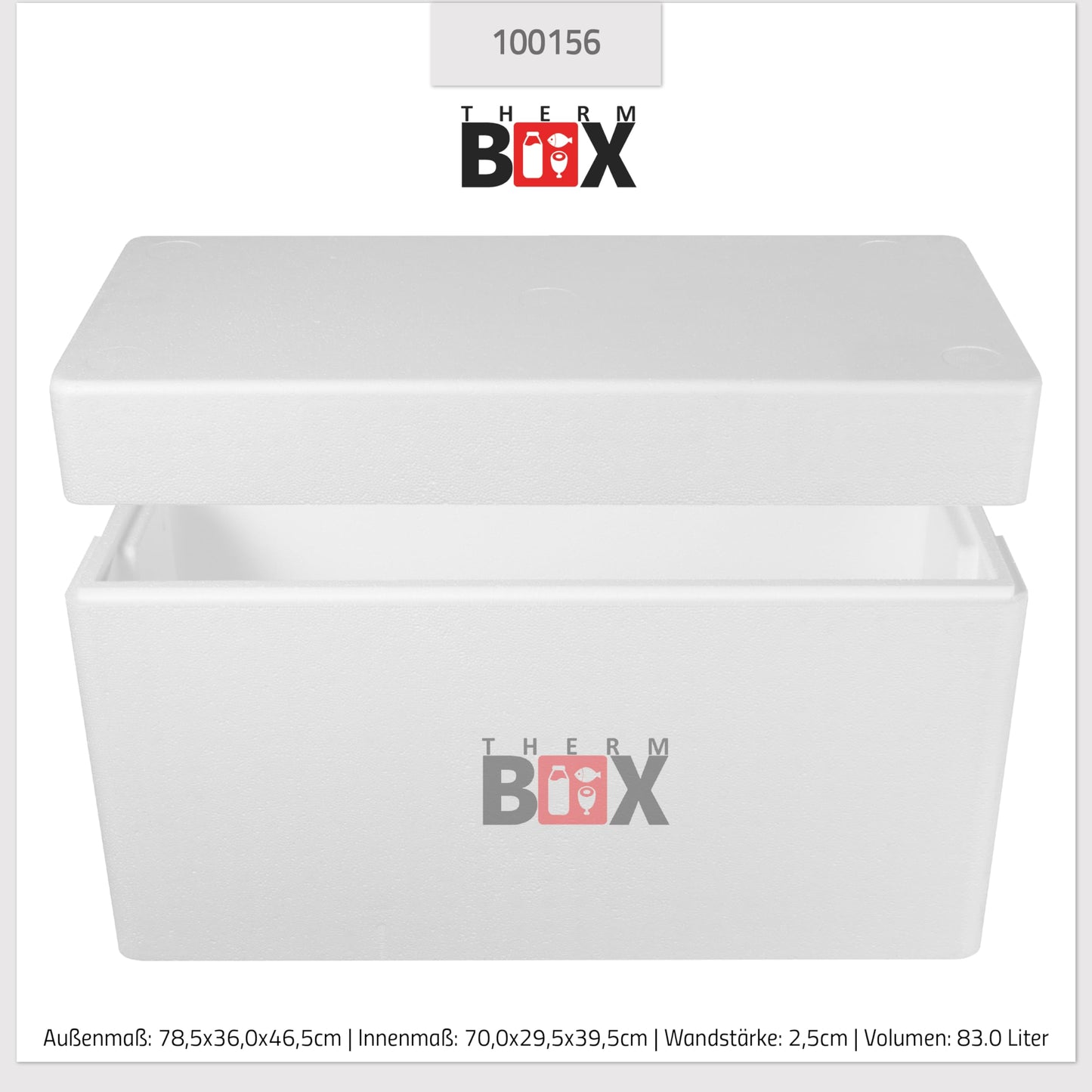 THERM-BOX Styrofoam Box 83W Inside: 70x29x39cm Wall: 2.5cm Volume: 83L Insulated Cooler Reusable Warm/Cold Box
