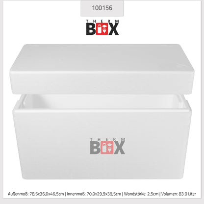THERM-BOX Styrofoam Box 83W Inside: 70x29x39cm Wall: 2.5cm Volume: 83L Insulated Cooler Reusable Warm/Cold Box