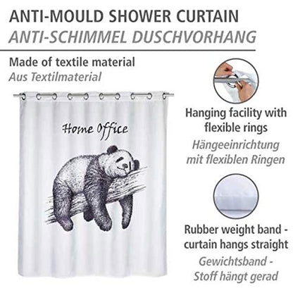 WENKO Anti-Mold Shower Curtain Home Office Flex, antibacterial textile curtain with anti-mold effect, washable, water-repellent, with integrated hanging system, 180 x 200 cm, Black/White