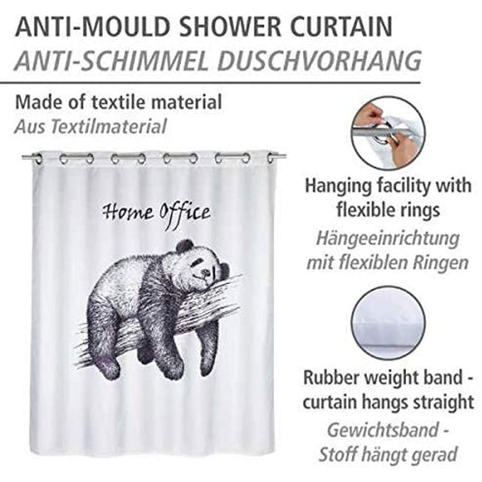 WENKO Anti-Mold Shower Curtain Home Office Flex, antibacterial textile curtain with anti-mold effect, washable, water-repellent, with integrated hanging system, 180 x 200 cm, Black/White