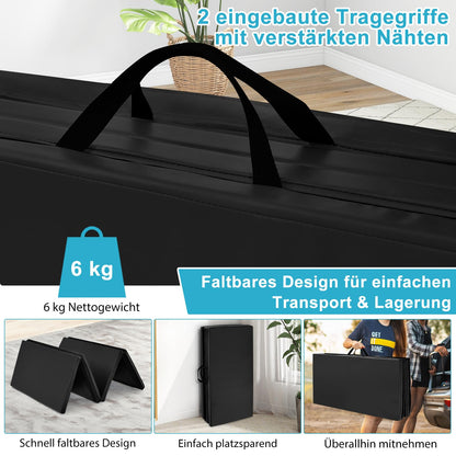 COSTWAY 240 x 120 x 5 cm soft floor mat, foldable gymnastics mat with Velcro closure and 2 handles, exercise mat, foldable mat, fitness mat for gymnastics, yoga, home training (black)