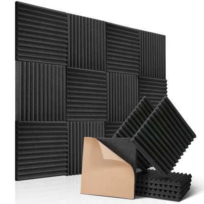 12 pieces of self-adhesive acoustic foam for soundproofing in podcast recording studios, reducing echo and reverberation on ceilings in home offices. Size: 30x30x2.5cm.
