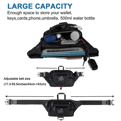 WATERFLY waist bag fanny pack for women and men, suitable for running, fitness, jogging, hiking.