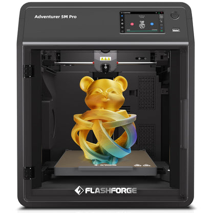 FLASHFORGE Adventurer 5M Pro 3D printer, one-click auto print up to 600mm/s high speed with 0.4/0.6mm nozzle, CoreXY structure & silent printing, APP remote control & camera monitoring.