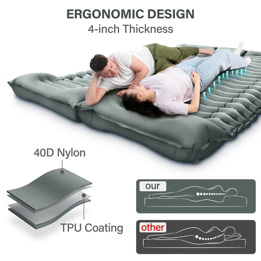 Yuzonc Double Camping Mattress, Self-Inflating Camping Pad with Foot Pump, Ultralight Thickened Sleeping Mat for Hiking Travel Backpacking Tent (Gray)