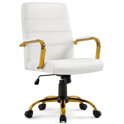 Yaheetech office chair ergonomic desk chair, swivel chair with casters, office stool with armrests, work chair with backrest, executive chair load capacity up to 130kg White/Golden.
