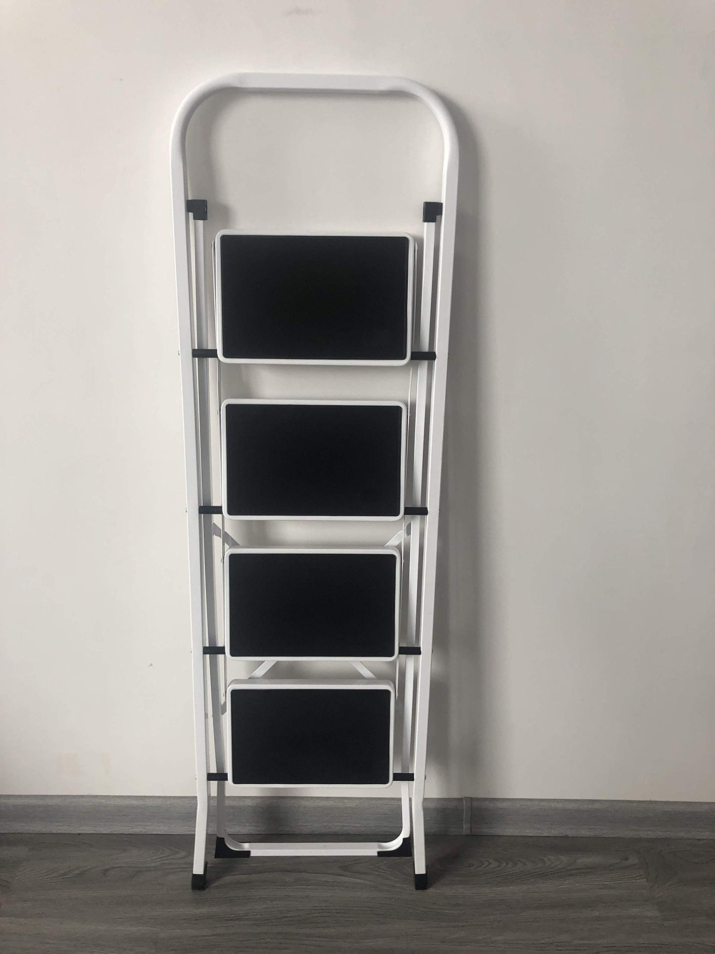 Folding 4-Step Ladder with Compact, Sturdy, High-Quality Steel Steps and Non-Slip Mats for Home/Office/Kitchen.