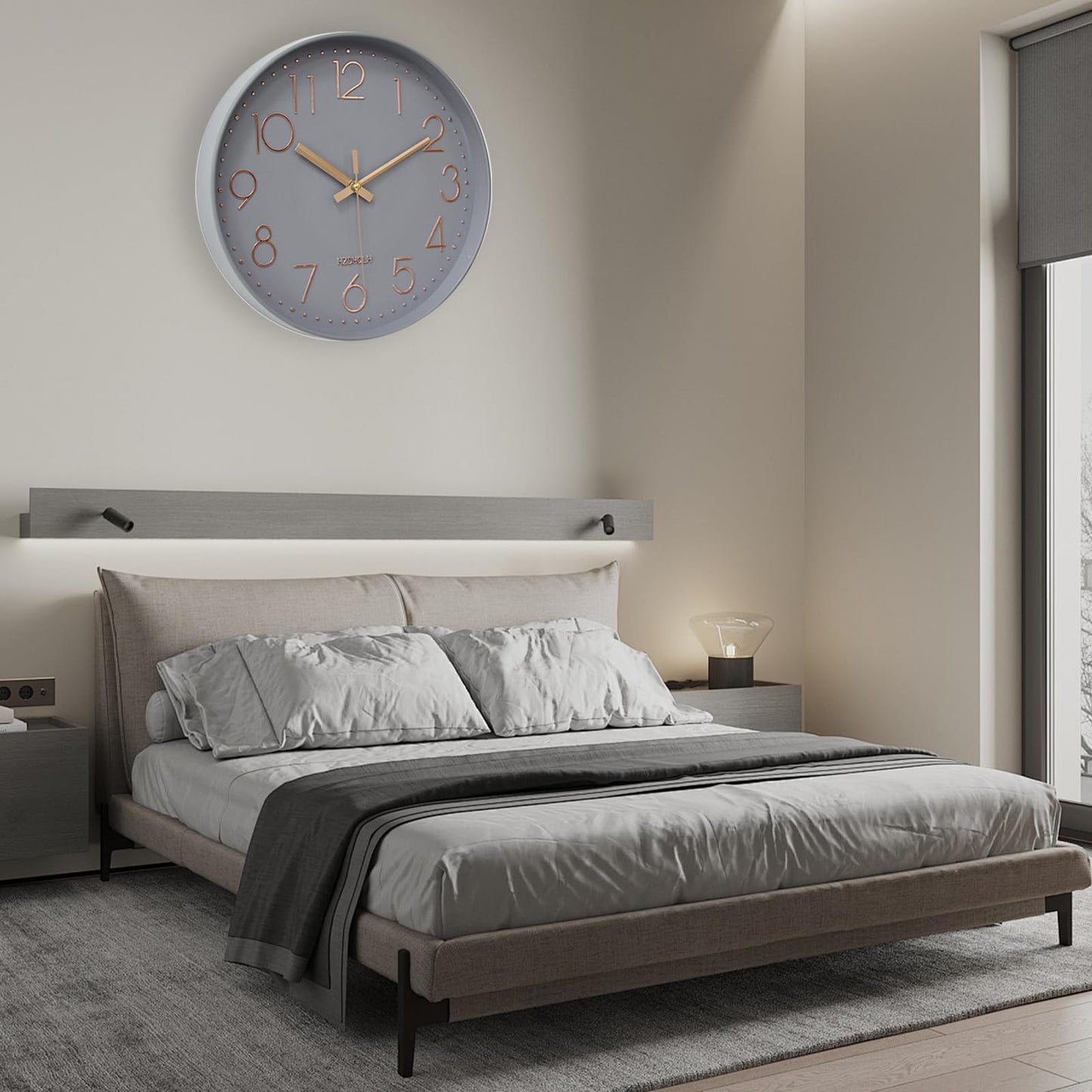 HZDHCLH Funk Wall Clock 30 cm Silent Wall Clock No Ticking Noise, Modern Battery Operated Clock for Home, Kitchen, Living Room, Office, Wall Decoration (Gray Gold)