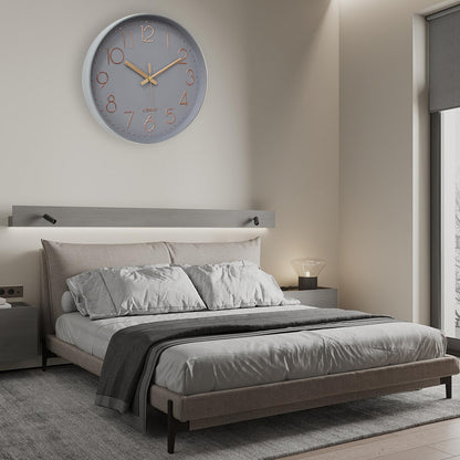 HZDHCLH Funk Wall Clock 30 cm Silent Wall Clock No Ticking Noise, Modern Battery Operated Clock for Home, Kitchen, Living Room, Office, Wall Decoration (Gray Gold)