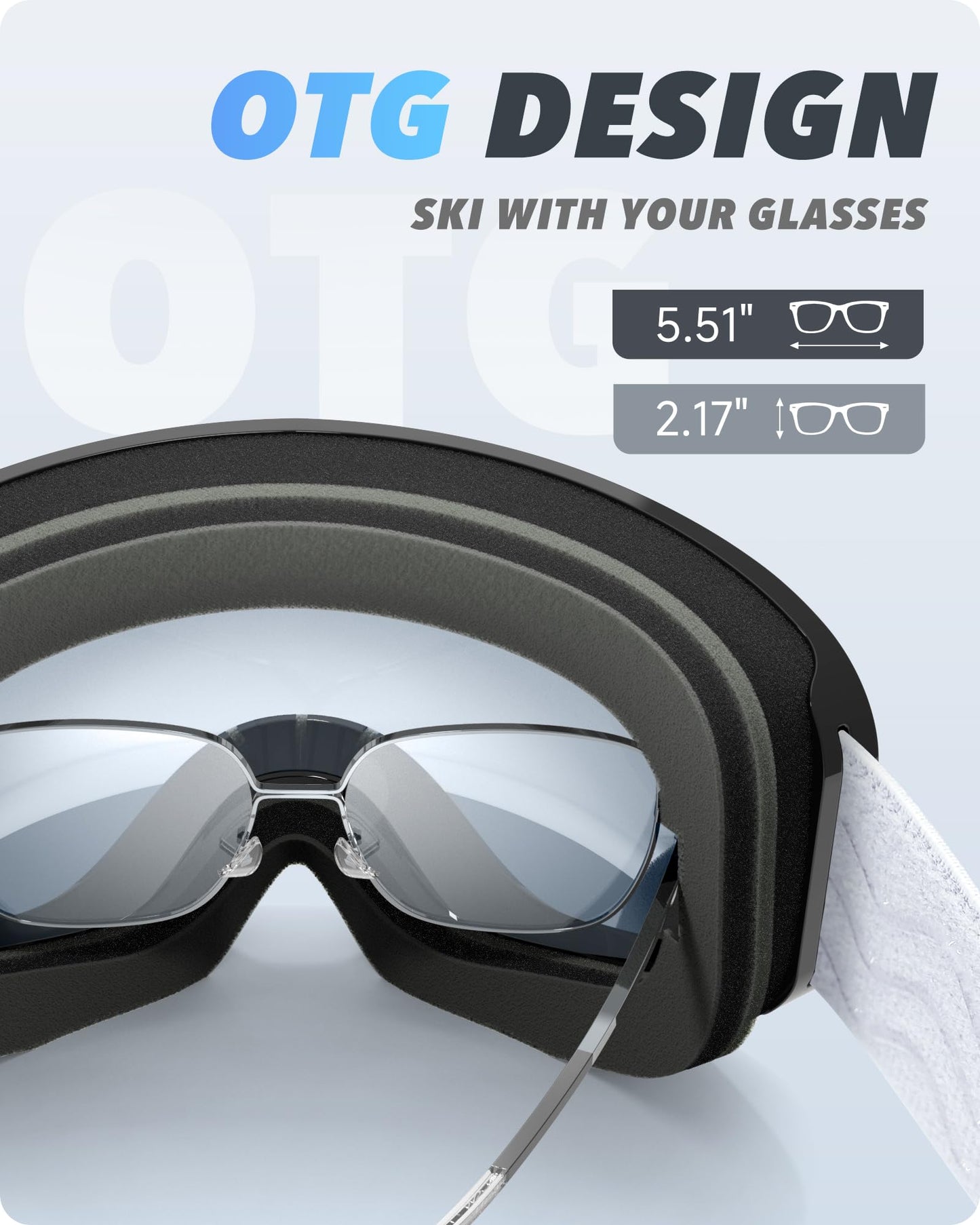 RIOROO ski goggles, snowboard goggles for glasses wearers men women adults teenagers dual lens 105% UV protection compatible with helmet anti-fog goggles for skiing motorcycle biking skating