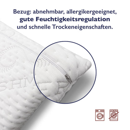 FMP Mattress Manufactory Orthopedic Memory Foam Neck Support Pillow, Viscoelastic Pillow, Pillow, Neck Pillow 6.5 cm high, white.