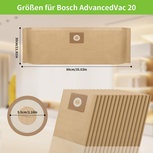 15 paper filter bags for Bosch Advancedvac 20 accessories bag