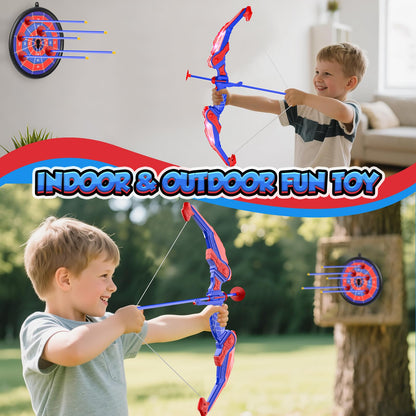 Lubolee LED lighted bow and arrow kids set, outdoor toy for boys aged 3-12, includes bow, quiver, 10 arrows, hanging target, and 3 foam targets.