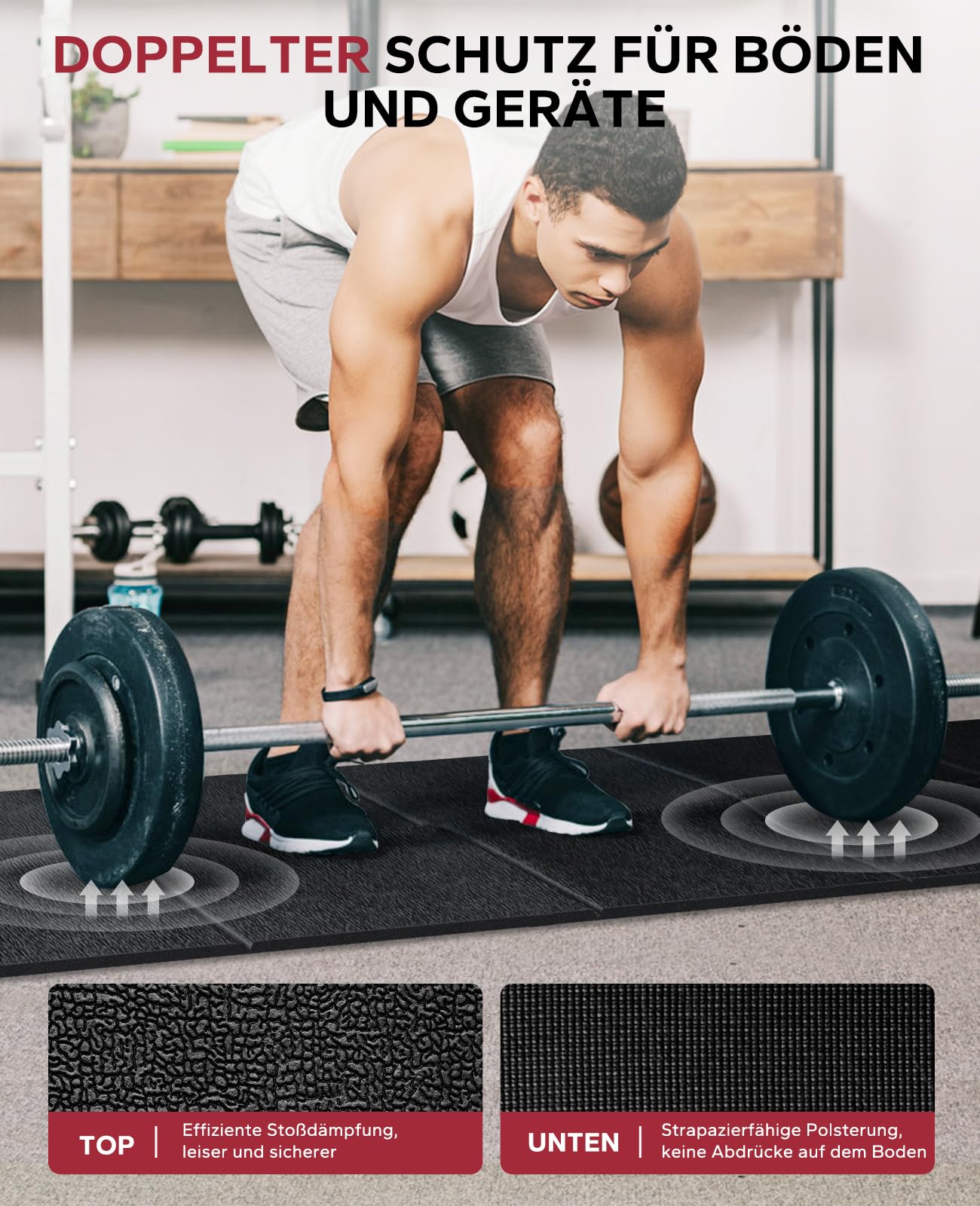 HAPBEAR Foldable Floor Protection Mat For Exercise Equipment- 200cmx90cmx5mm, High-Density PVC, Soundproof Fitness Mat for Treadmills, Elliptical Trainers, Stationary Bikes, Rollers