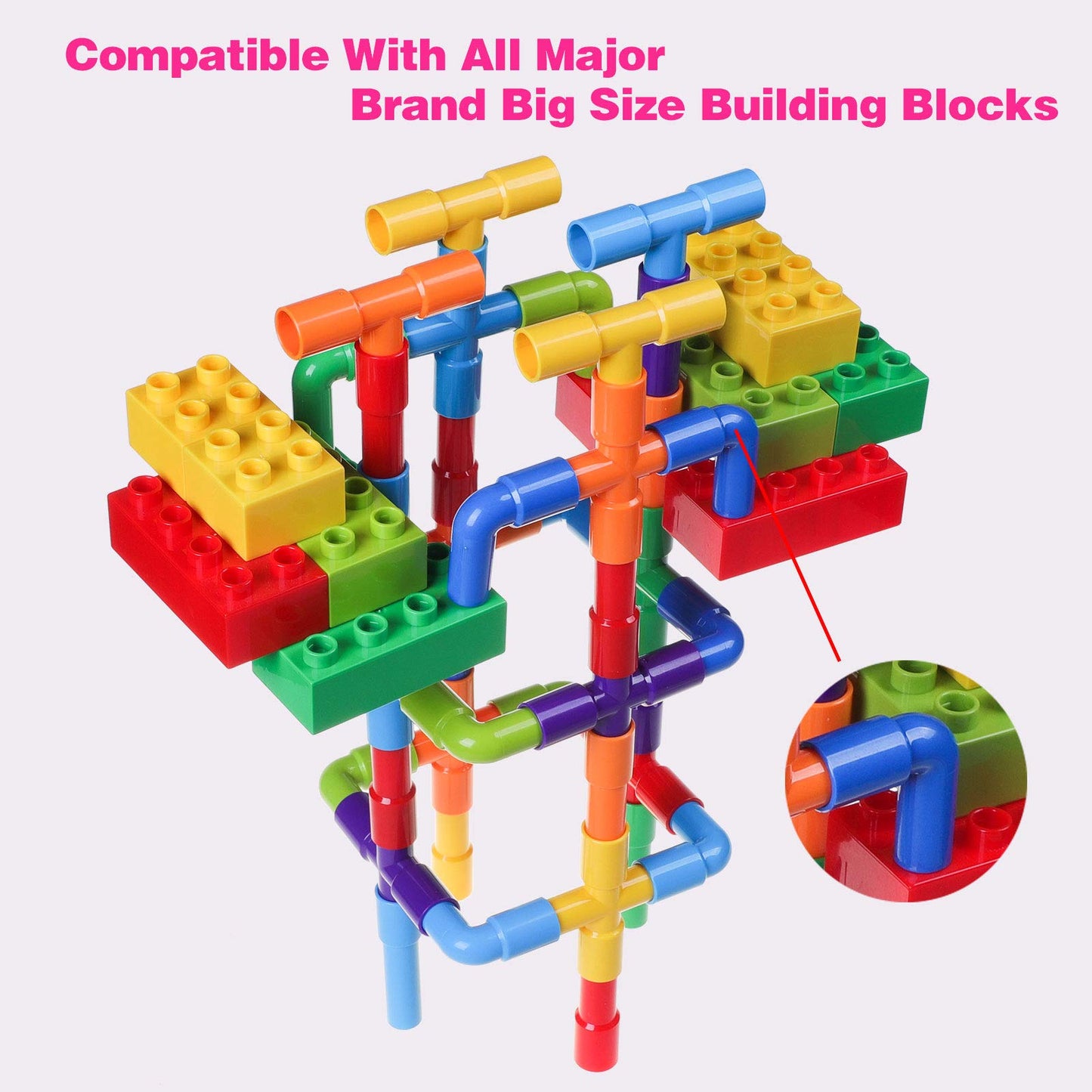Burgkidz Pipe Tube Toys, 188 pieces of classic building blocks assembly toy with wheels and baseplate for kids. Perfect gift for boys and girls for creative learning education.