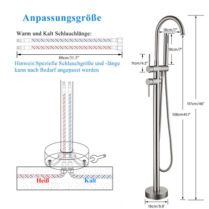 Rozin Freestanding Bathtub Faucet Brushed Nickel Brass Two Handles 360° Rotatable Spout with Hand Shower 150cm Hose Bathroom Tub Faucets