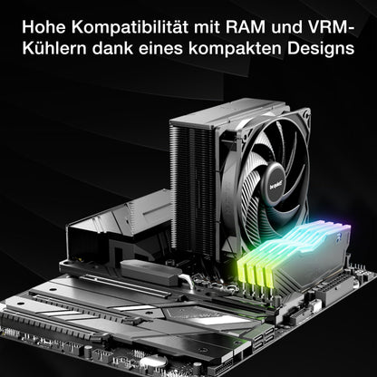 be quiet! Pure Rock 3 Black air cooler, very high cooling performance, 4 high-performance heat pipes with HDT technology, optimized Pure Wings 3 120mm PWM fan, pre-installed mounting bracket.