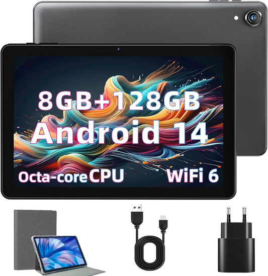 Rebecco 10-inch Android tablet, Octa Core, 1280*800 IPS HD display, 8GB RAM+128GB ROM (expandable to 1TB), Unisoc A523 CPU, 5G/2.4G WiFi, 5MP+8MP camera.