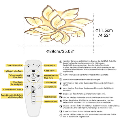 Sky angle LED ceiling light with remote control dimmable bedroom lamp, creative flower-shaped design living room ceiling light (12 heads/Ø89cm/35in)