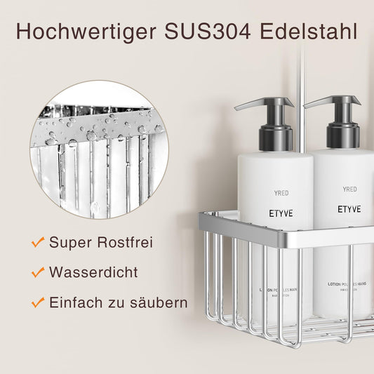 Shower Caddy without Drilling, Hanging Shower Shelf - Shower Caddy for Hanging Shampoo Holder for Shower, Shower Basket without Drilling Shower Holder Shower Shelf Bathroom Rack Soap Holder SS304 Stainless Steel 30x13x8.5cm