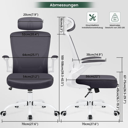 KERDOM Office Chair Desk Chair Ergonomic, Executive Chair with Adjustable Headrest, Armrests, Swivel Chair Tilt Function up to 135° Office Chair 330 lbs Dark Grey