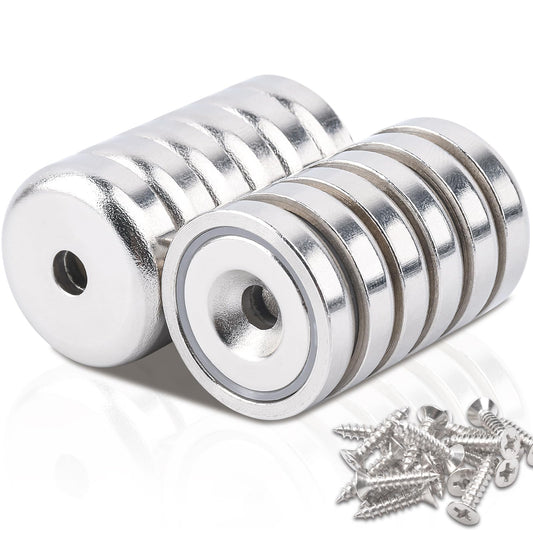 swihorab Neodymium Magnets Super Strong, 25mm 44lb Disc Magnets with Capsule, Strong Pot Magnet with Hole, Countersunk Pot Magnet with Screws and Steel Cushion for Kitchen, 12 Pieces