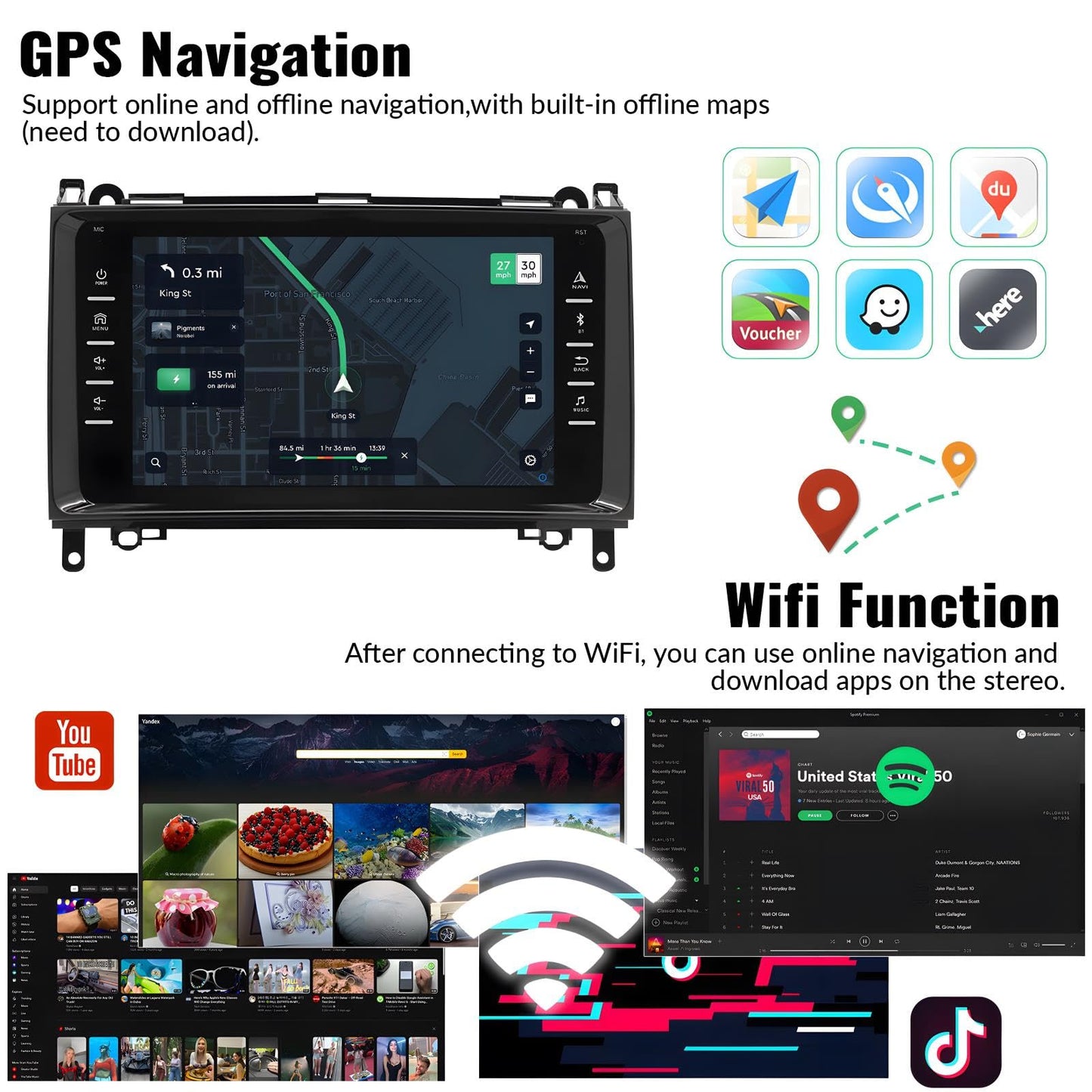 CAMECHO 1+32G Android 13 car radio with navigation for Mercedes Benz W169 W245 B160 B170 B180 B200 W639 Vito Viano W906 Sprinter, 8 inch screen with Mirror Link WiFi FM Bluetooth and USB+backup camera