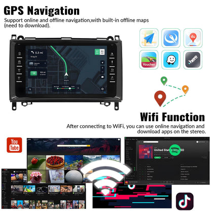 CAMECHO 1+32G Android 13 car radio with navigation for Mercedes Benz W169 W245 B160 B170 B180 B200 W639 Vito Viano W906 Sprinter, 8 inch screen with Mirror Link WiFi FM Bluetooth and USB+backup camera