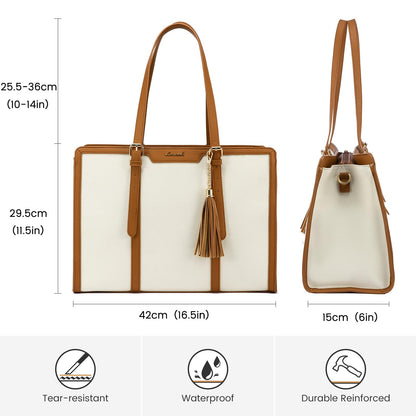 LOVEVOOK laptop handbag for women, fits up to 15.6 inch laptop. Can be used as tote, shoulder, crossbody bag. Made of canvas, perfect for office, business, travel or leisure. Elegant and spacious for teachers and professionals.