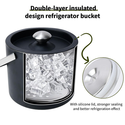3L Modern insulated ice bucket with silicone lid,stainless steel ice cube container,double-walled stainless steel ice bucket,ice container for ice cubes ice bucket with strainer tongs,ice cooler for beer,champagne,wine