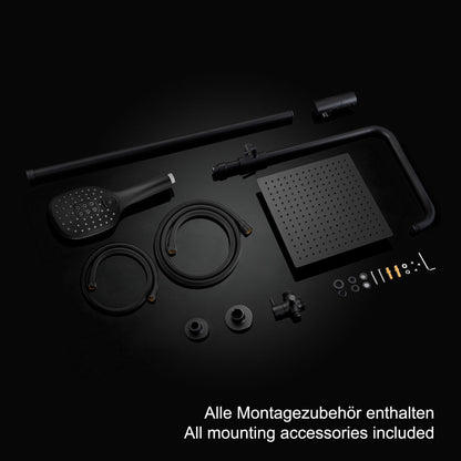JOHO Rain Shower Shower System without Fittings, Stainless Steel Shower Set with 20x20cm Black Shower Head