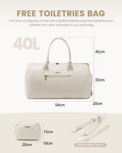 LOVEVOOK Travel Bag for Women, Weekender Sport Bag with Hospital Bag for Birth, Toiletry Bag, Shoe Compartment & Wet Pocket, Waterproof Gym Bag, Carry-on Bag for Airplane Travel, Beige
