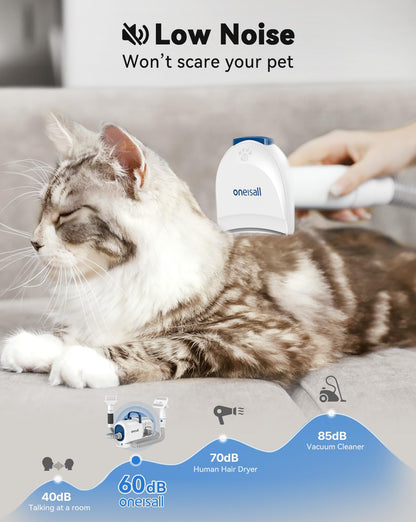 oneisall dog grooming clipper with vacuum dryer, 2.5L dust bin, 7 levels of blowing temperature, quiet clipper for dogs and cats, suction power 15000Pa, professional pet grooming kit with 8 grooming tools