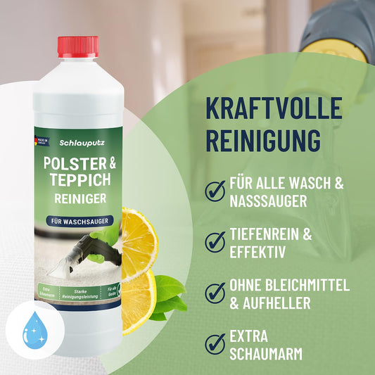 SCHLAUPUTZ® Cleaning Extractor Carpet & Upholstery Cleaner Concentrate - 1L Stain Remover Cleaning Agent for Carpet, Sofa, Car Seats - Use in Wet Vacuum & Hand Cleaning - No Bleach