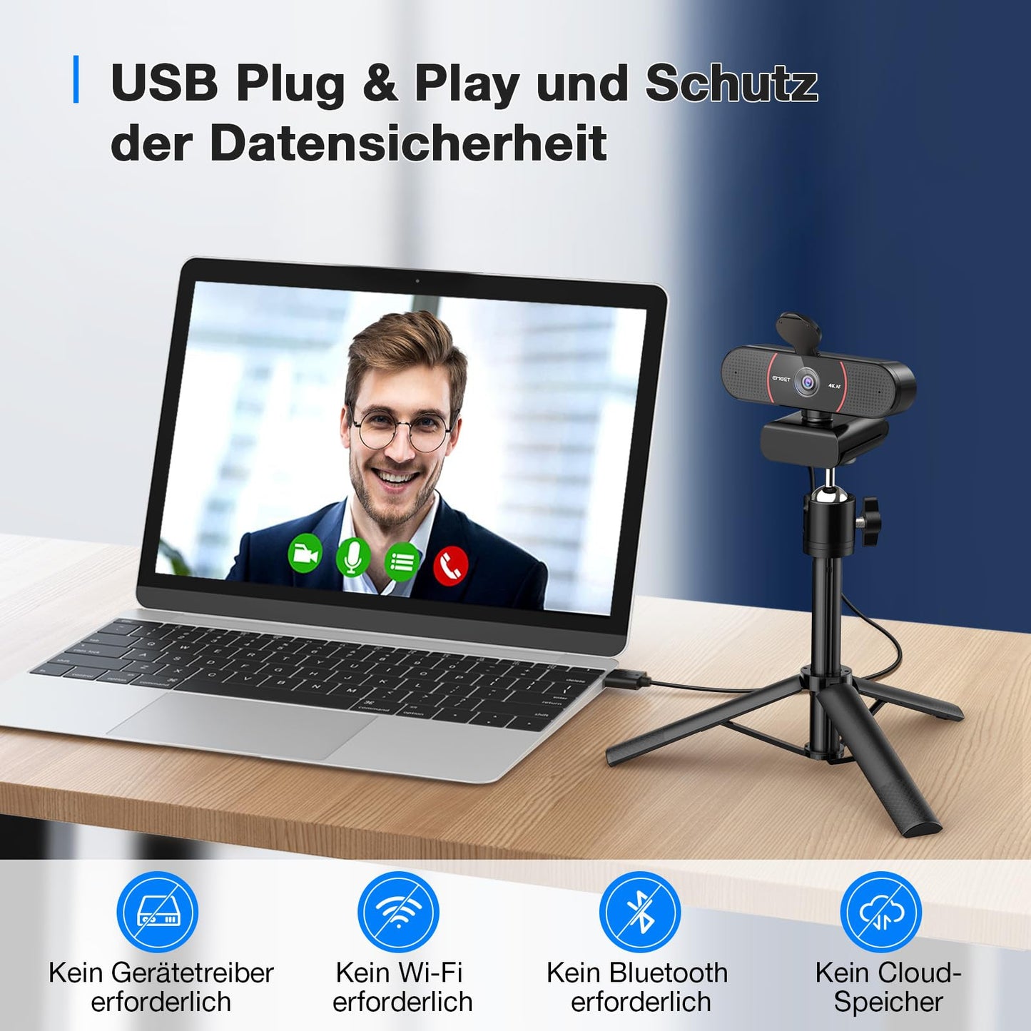 C960 4K Kit Webcam, UHD webcam with lens cover & dual microphone, PDAF autofocus, 73° streaming camera with automatic light correction, web cam PC for Zoom/Teams/YouTube, Linux, Win10, Mac OS