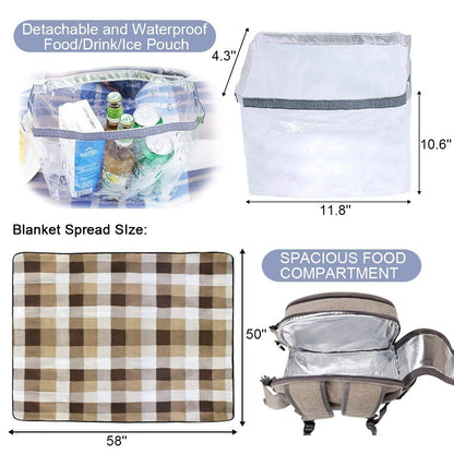 Sunflora picnic backpack set for 4 persons with insulated cooler and blanket, picnic basket for 4 persons for camping outdoor (beige)