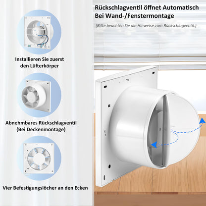 Moonjor 150mm exhaust fan for kitchen, 320m³/h IPX2 fan waterproof bathroom extractor with backdraft damper, 1m EU power cord for kitchen, bathroom, greenhouse, garage.