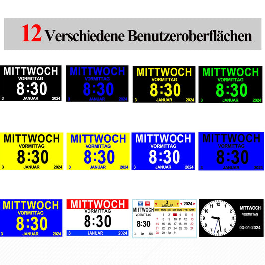 SINOIDEAS Digital Alarm Clock, Digital Calendar, Dementia Clock for Seniors with Customized Reminders (Black, 8 inch)