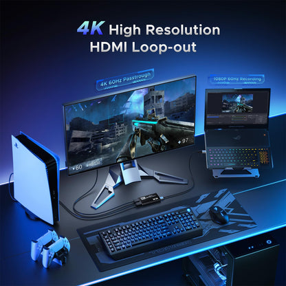 XIIXMASK Video Capture Card, Audio Video Capture Card, USB 3.0 Capture Card with 4K HDMI Loop-Out, 1080P 60FPS/2K 30FPS video game capture for streaming, compatible with PS5/Switch/camera/PC/OBS.