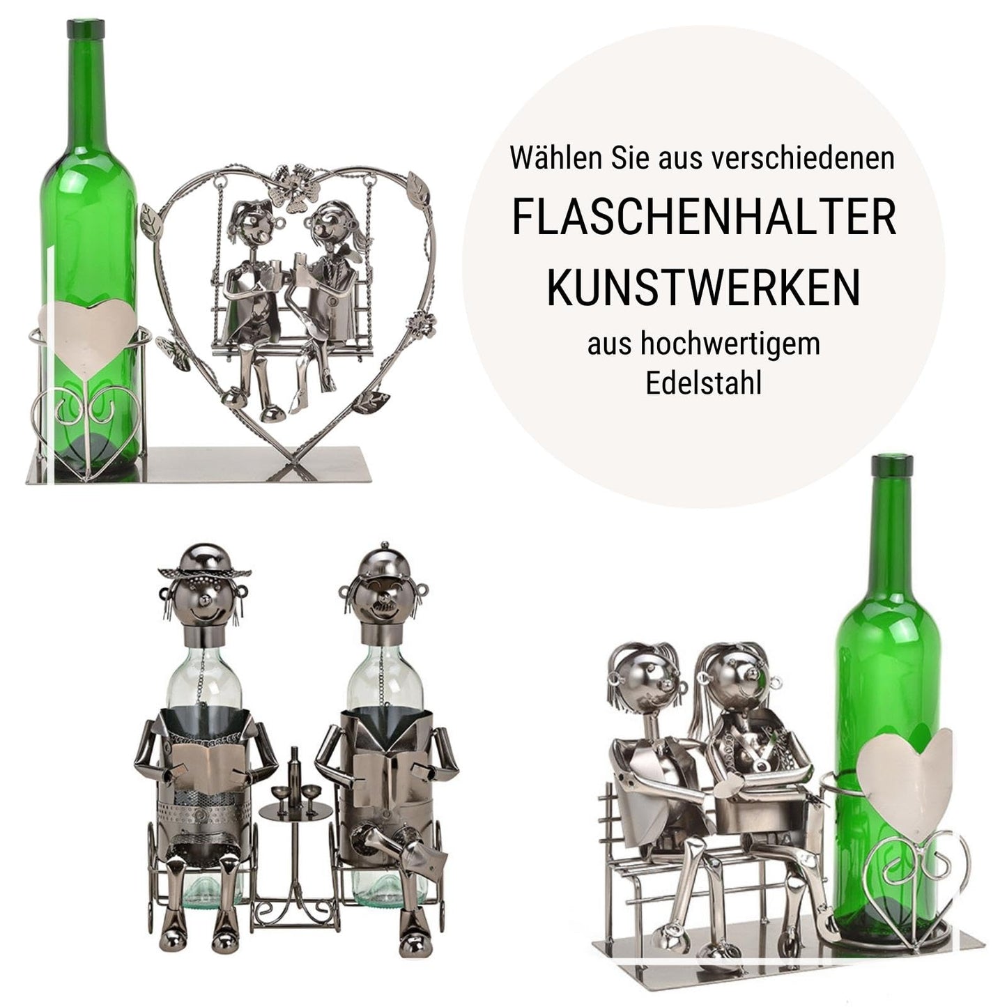 Wine bottle holder - Metal wine bottle holder with figures as a gift or decoration for home.