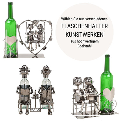 Wine bottle holder - Metal wine bottle holder with figures as a gift or decoration for home.