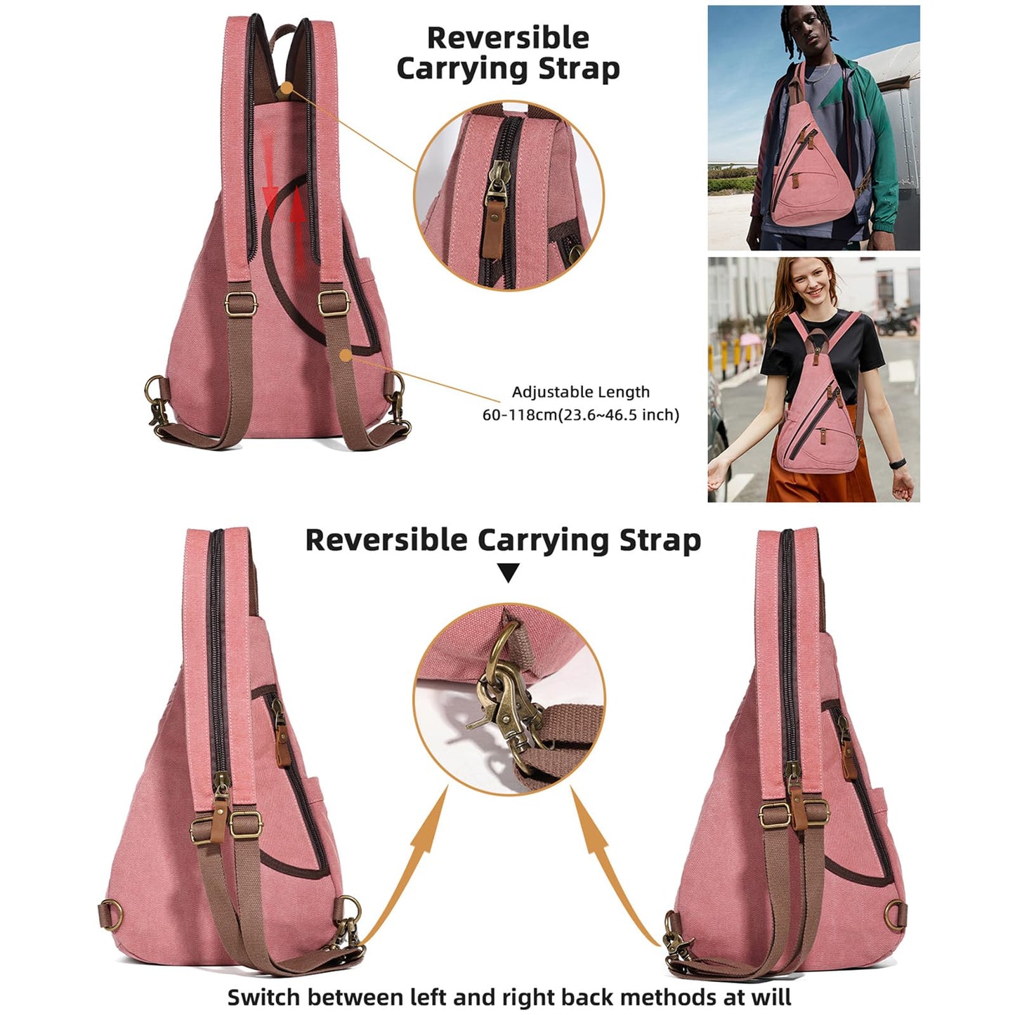 KL928 Canvas Sling Bag Backpack for men and women - Shoulder backpack crossbody bag with adjustable shoulder strap perfect for outdoor sports, hiking, cycling, mountain climbing, traveling.