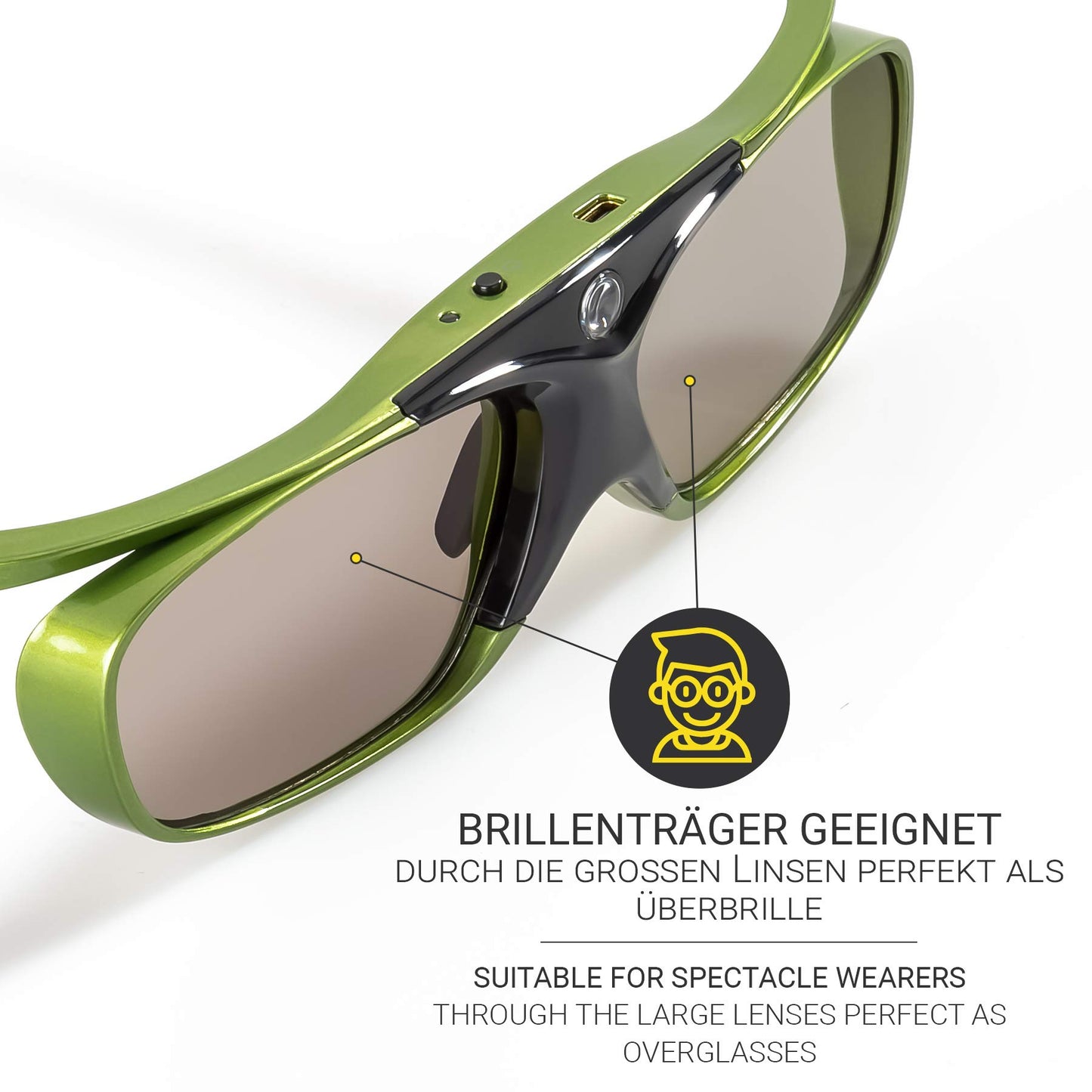 2X Hi-Shock DLP Pro Lime Heaven | DLP Link 3D active glasses for 3D DLP projectors from Acer, BenQ, Optoma, Viewsonic | compatible with PPA5610 / E4W [96-200 Hz | battery-operated | 32g | rechargeable]
